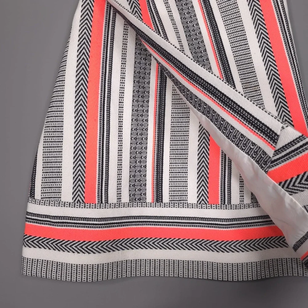 Kate Spade Ribbon Jacquard Sleeveless Dress Size 4 White Black Orange Wrap Flare